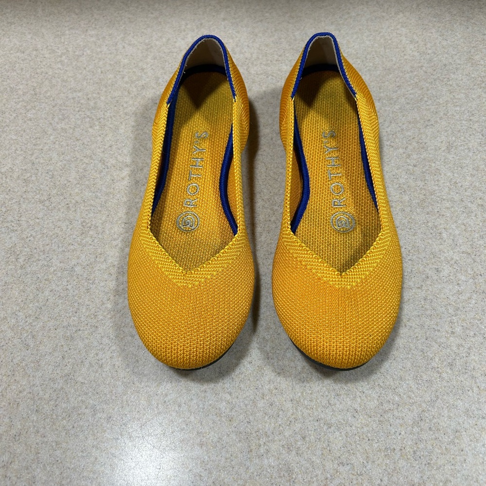 Rothy's Vibrant Yellow Flats with Blue Accents